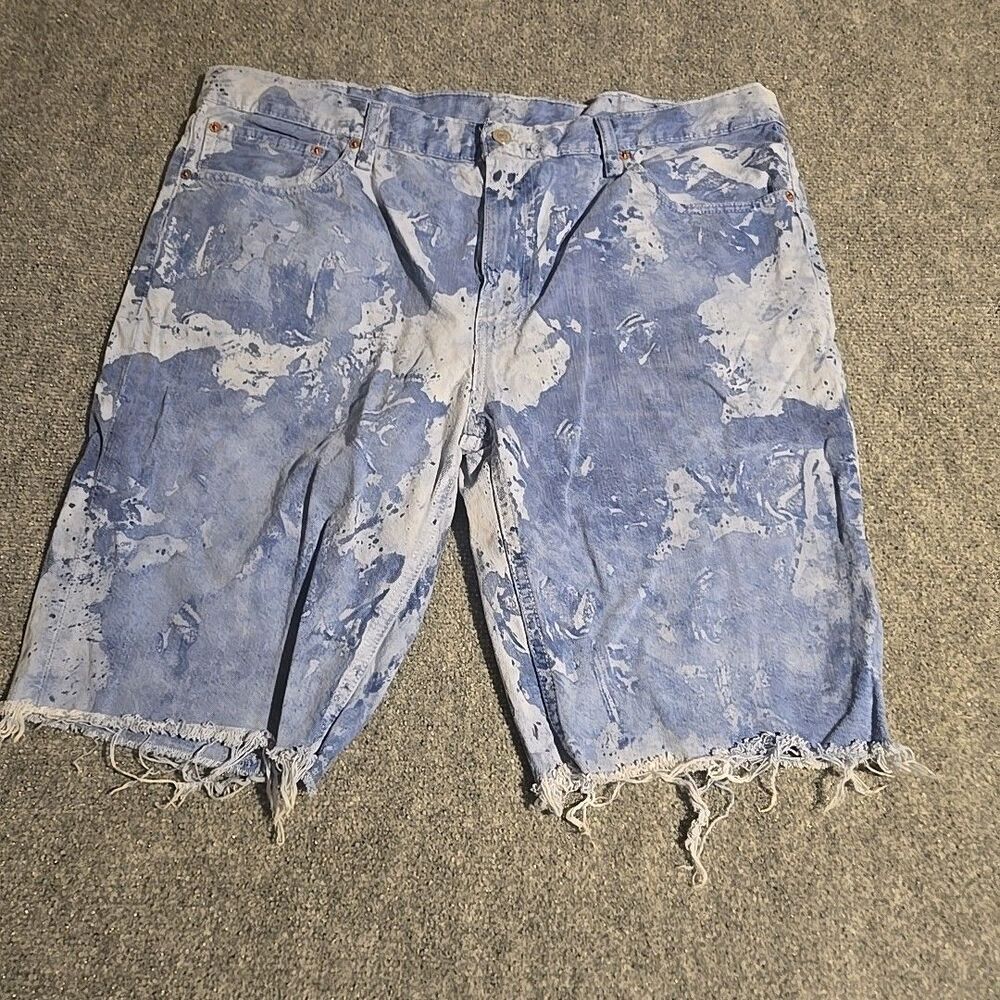 Levis 511 Denim Shorts Mens 40 Blue Bleached Tie-Dye Stretch Cut-Offs